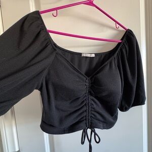 Active USA Black Puff Sleeve Crop Top